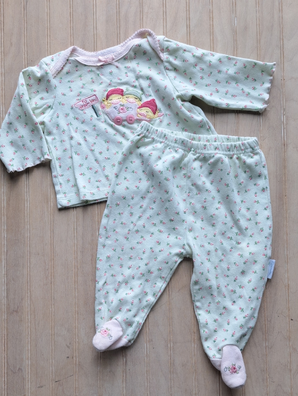 Precious Moments Cotton Baby Floral Footed Pajama Set Rose Garden Shabby Chic